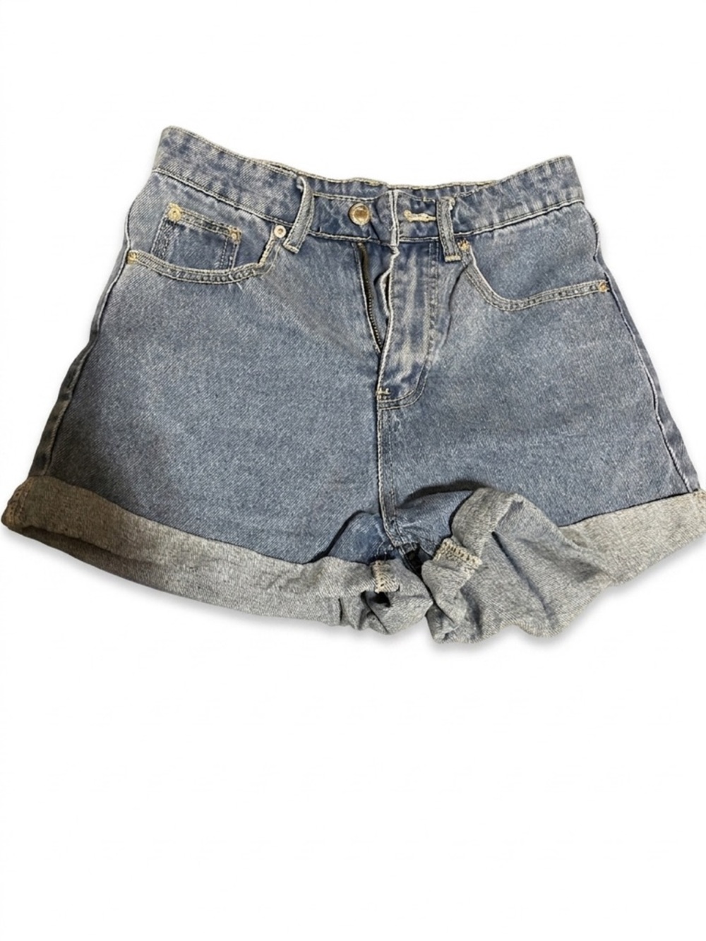 SHEIN Light Blue High-Rise Rolled Hem Denim Shorts
